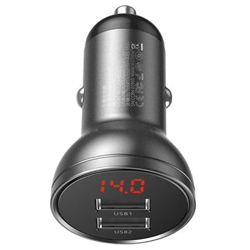 מטען רכב מהיר 24W 4.8A 2USB עם צג מבית Baseus
